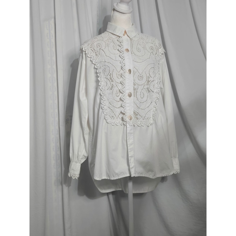 Vintage 80s Lone Ranger Lace Bib Prairie Blouse Size Small/Medium